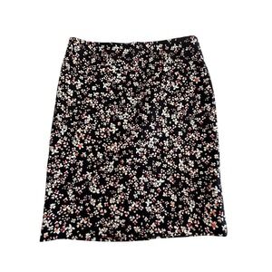 Liz Claiborne Career Floral Pencil Skirt Black Multi Color Cotton Blend Size 10